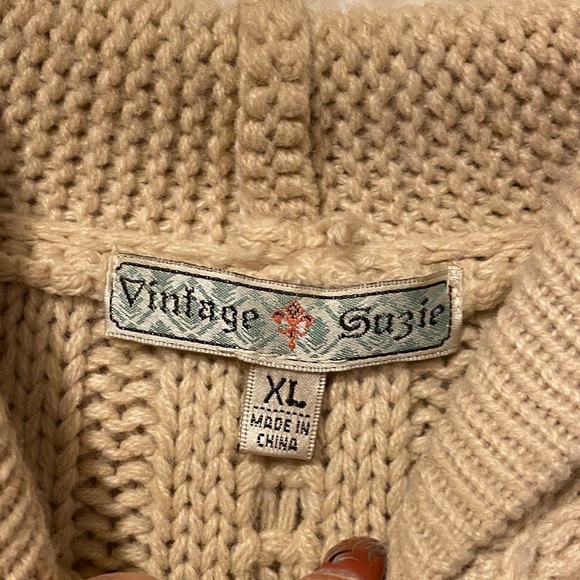 Vintage Suzie Tan Button-Up Cardigan w/hood - Picture 2 of 6
